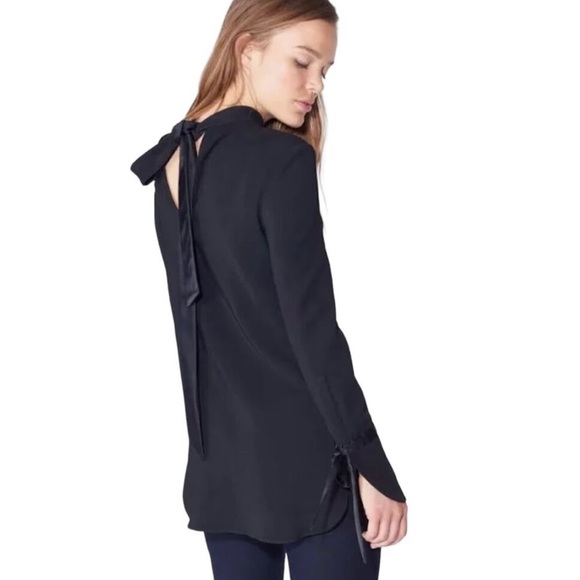 Veronica Beard Costello Black Mock Neck Long Sleeve Tunic Tie back Blouse size 6 - Picture 3 of 10
